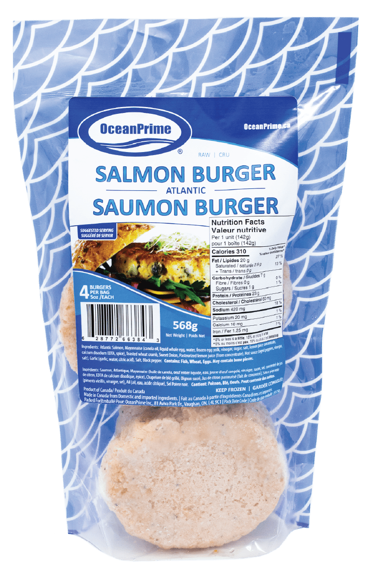 SALMON ATLANTIC BURGER 4x5oz FROZEN - Seafood Online Canada